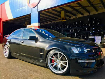 VE Clubsport R8 fitted with 20x10 Silver Machine Face Koya SF06 Front & Rear 