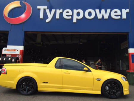 VE SS Ute fitted with 20 inch Staggered Satin Black Vertini Dynasty 