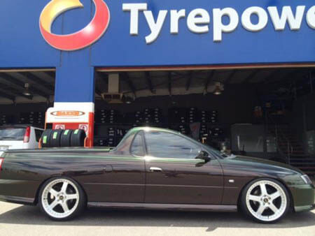 VY SS Ute fitted with 20 inch Staggered Silver FR1 Simmons 