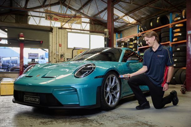  Premium tyre fitting for a Porsche 911 GT3 at Tyrepower West Perth's workshop
